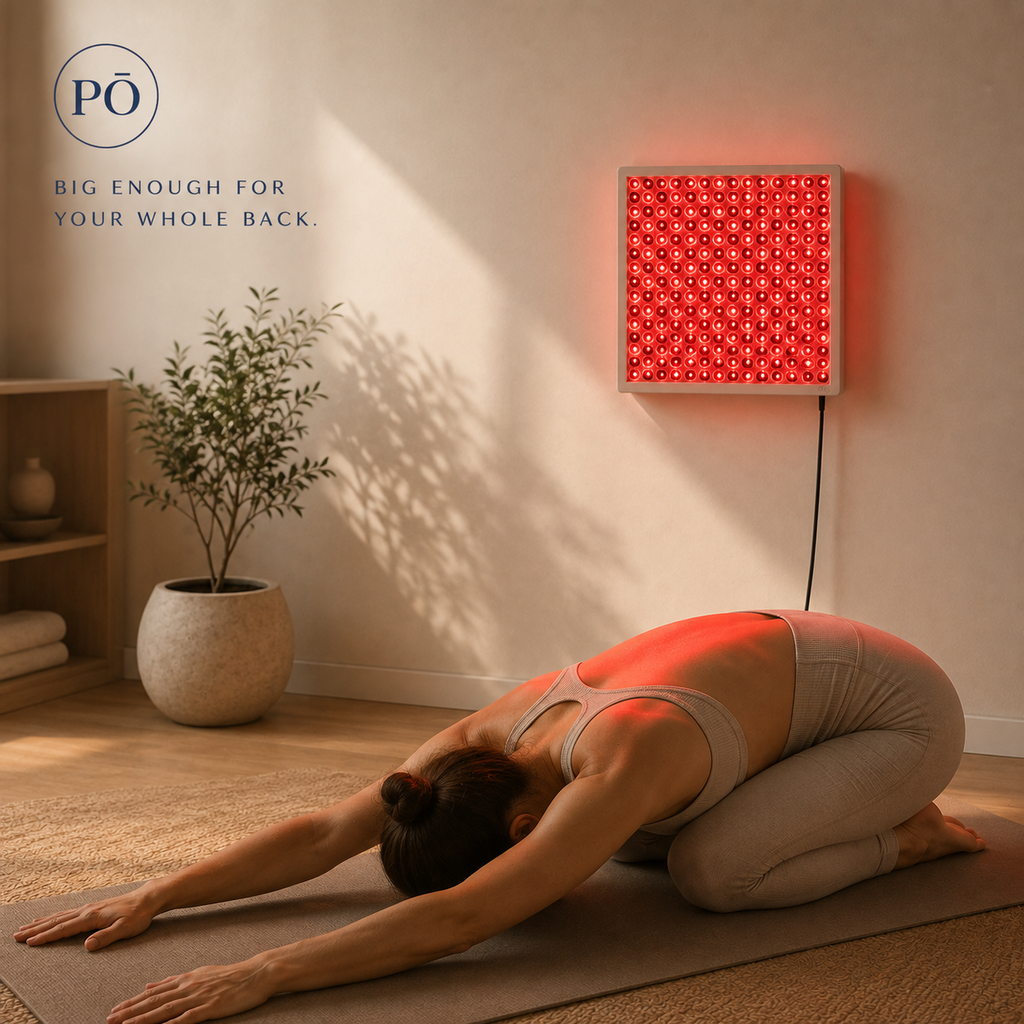 Close-up of the PHŌRMA Panel 45 LED grid glowing red across the 31 x 31 cm panel