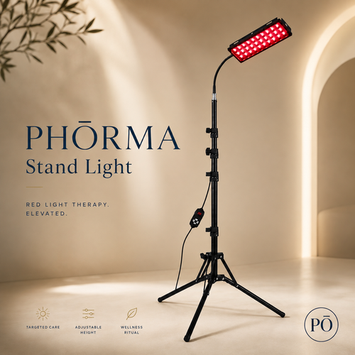 PHŌRMA Stand Light red and near-infrared LED floor lamp on adjustable telescopic stand, brand title card